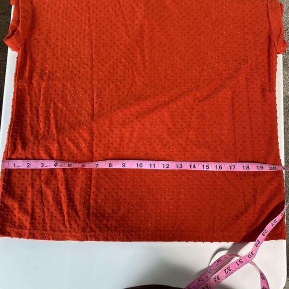 New! Rose + Olive Rust/Orange Swiss Dot Short Sleeve Top Tee Size Large - Picture 9 of 10